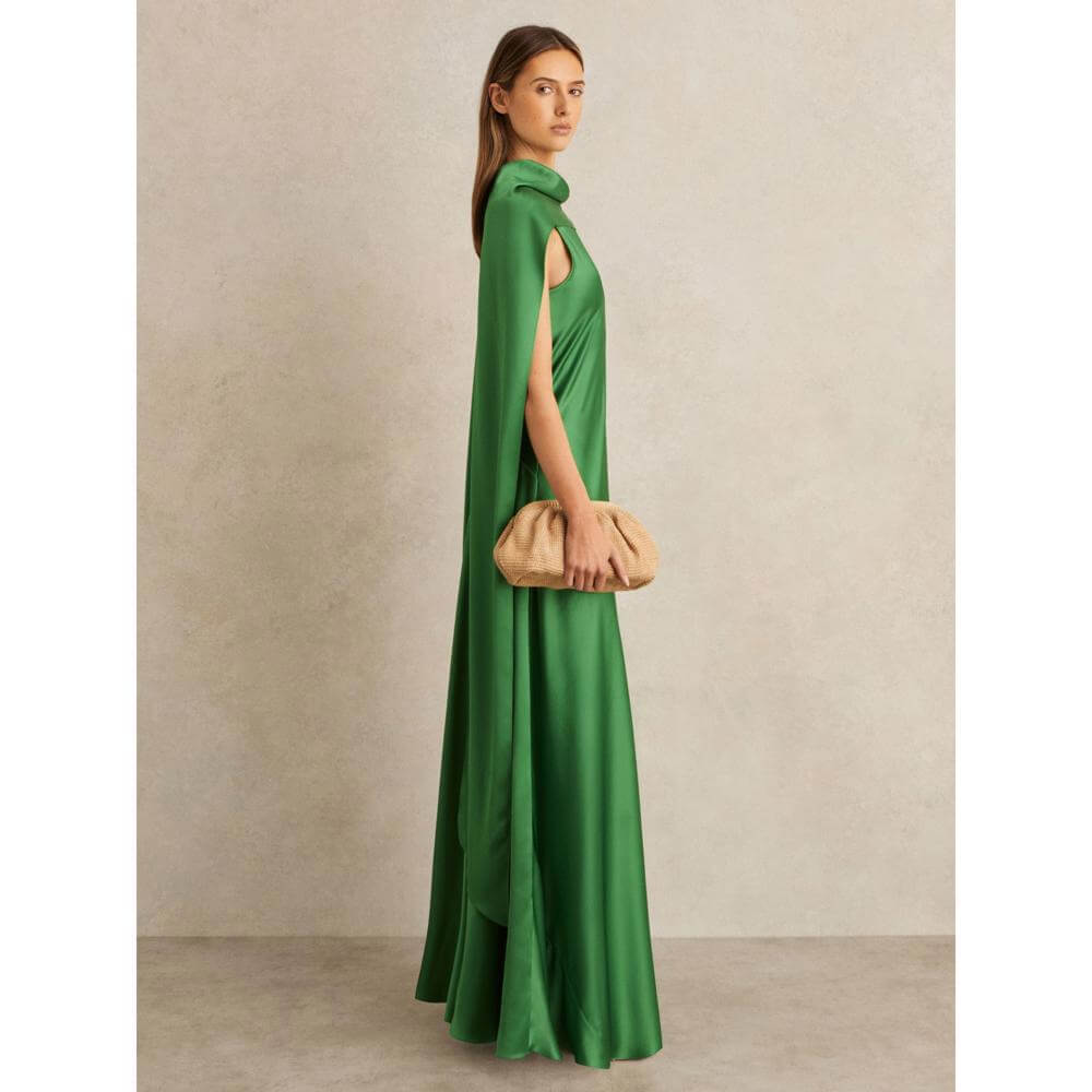 【海外限定】REISSドレス☆Green Fae Satin Cape Maxi Dress Reiss Satin Cape Maxi Dress in Green | REISS
